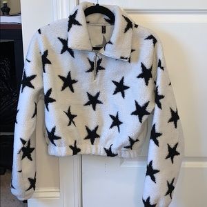 STAR BLACK&WHITE SWEATSHIRT FAUX FUR 1/2 ZIP WOMEN